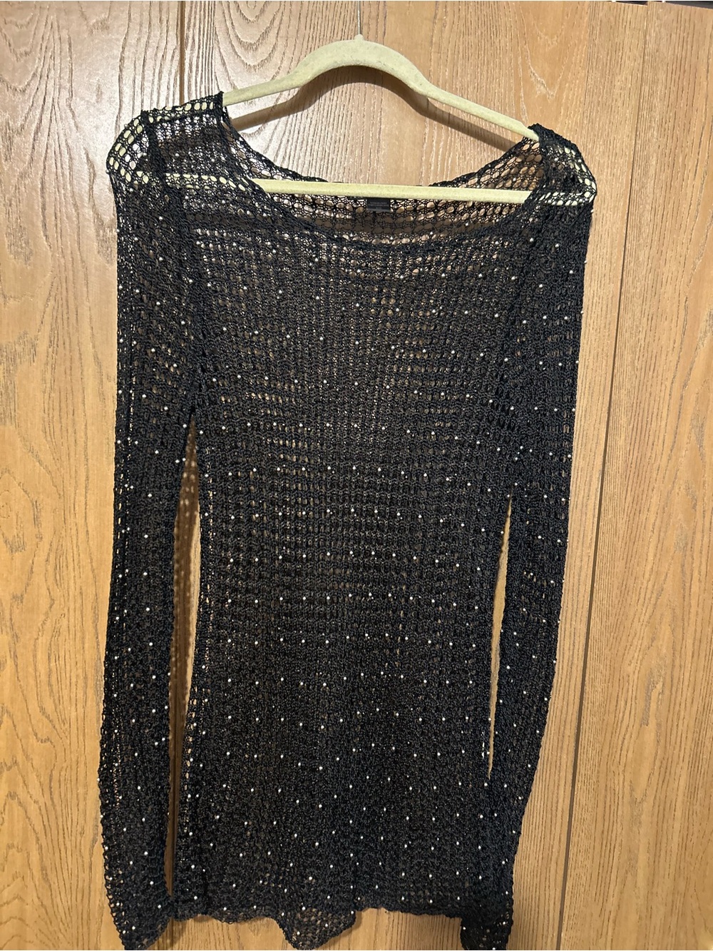 Black , pearl embellished crochet top